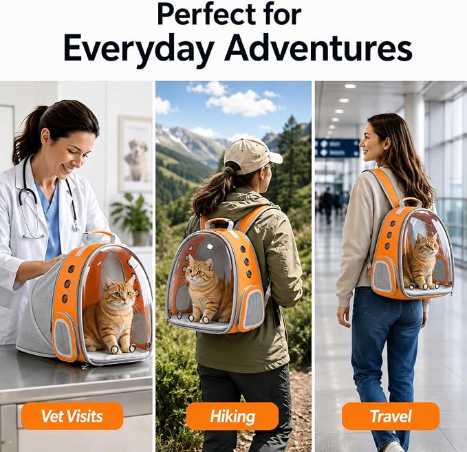Pet Carrier Backpack Expandable for Cats and Small Dogs, Breathable Anti-Collapse Design, Airline Approved Travel Backpack for Hiking and Outdoor Use (Back Expandable-Orange)