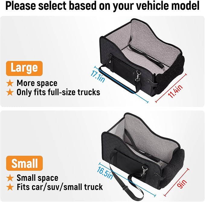 TKYZ Center Console Dog Car Seat for Small Dogs,Fit for Full Size Truck | Soft Pillow,Double Fixation,PU Leather Easy To Clean,Pet Booster with Safety Belt,Puppy Car Seat for Small Dogs 0-30 lbs