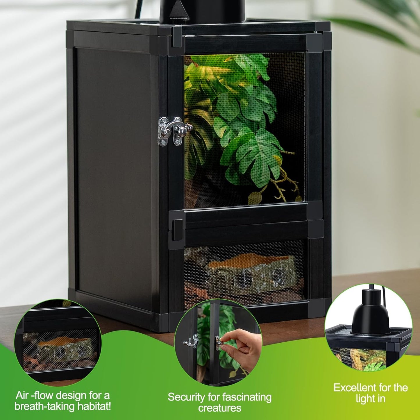 8" x 8" x 12" Small Reptile Cage, Rainforest Habitat with Screen Door, Ventilated Terrarium for Lizards, Frogs, Snakes, Easy Assembly
