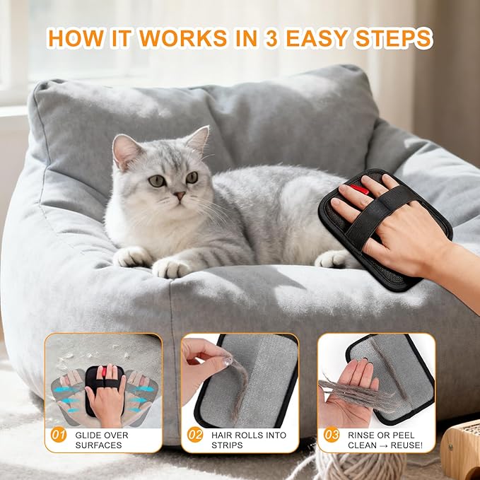 PCYIS Pet Hair Removal Glove,Reusable Electrostatic Pet Hair Remover Glove,Washable Grooming Tool for Cats, Dogs, Furniture, Car Seats, & Carpets(2 Piece)