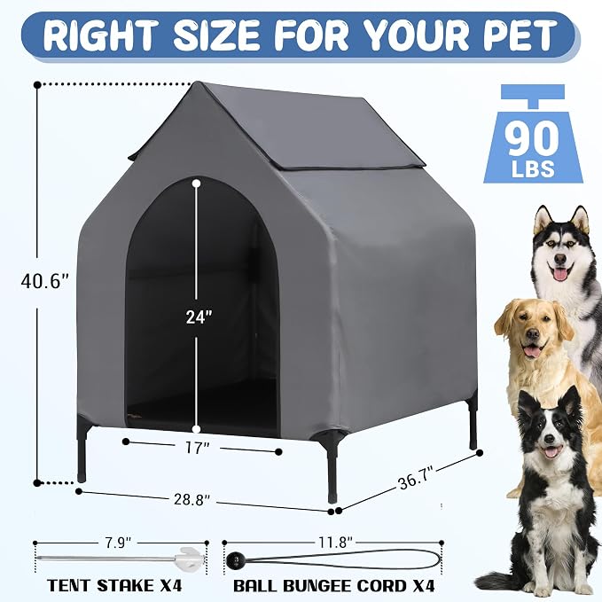 36" Dog House Outdoor for Medium Large Dogs Elevated Dog Shelter