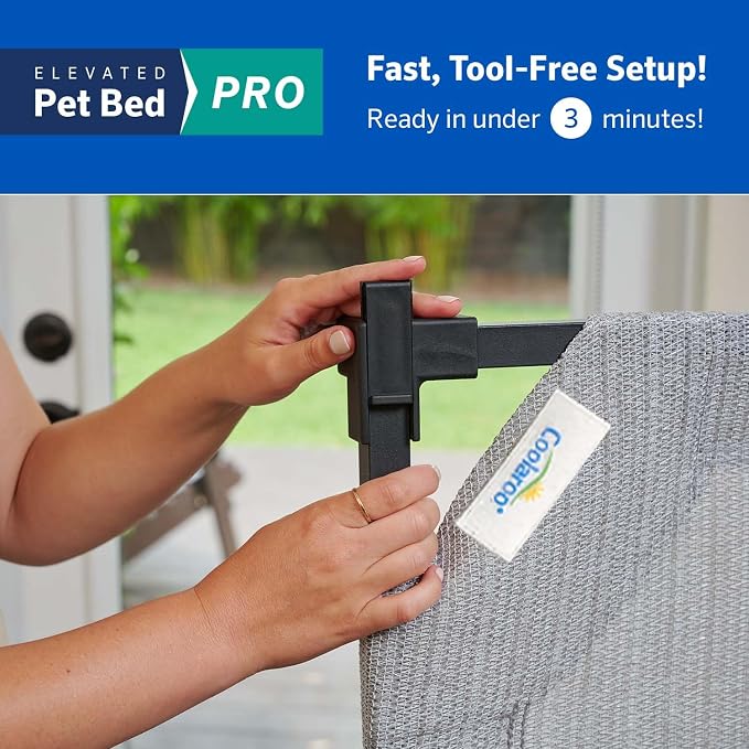 Coolaroo Pro Elevated Dog Bed - Low-Profile Access, Moisture-Resistant Cover, Breathable Fabric & Tool-Free Setup, Steel Gray, Medium