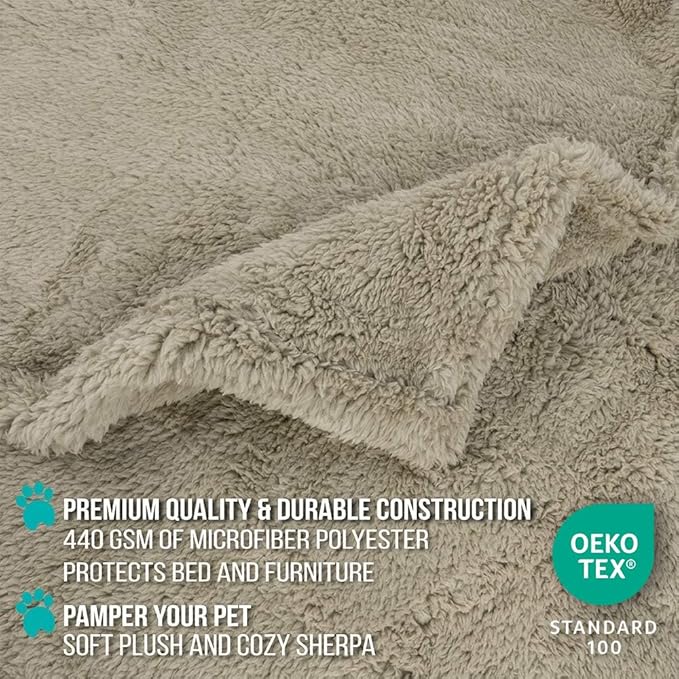 PetAmi Fluffy Waterproof Dog Blanket for Bed Large Dogs, Soft Warm Pet Sherpa Throw Pee Proof Couch Cover, Reversible Cat Blanket Sofa Crate Kennel Protector, Washable Mat Queen (Taupe Camel, 90x90)