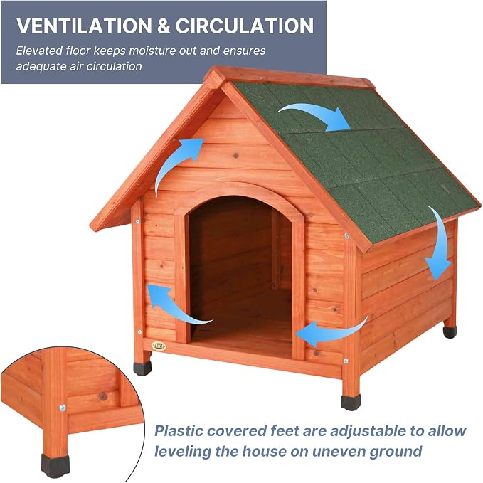 TRIXIE Natura Medium Cottage Dog House, 34.75 x 30.5 x 32.5 in, Brown | Outdoor Wooden Dog Shelter, Weatherproof Sealer, Peaked Roof, Removable Floor Panels, Adjustable Legs