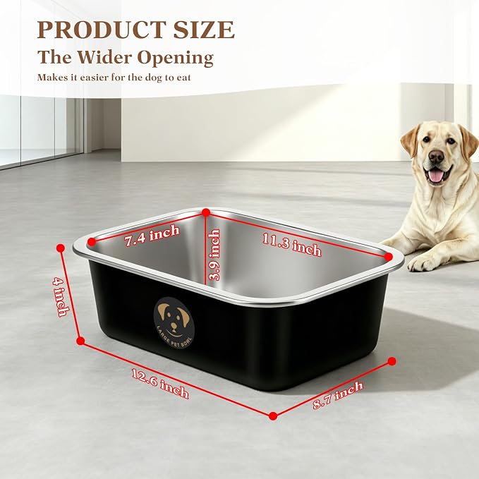 Large Stainless Steel Dog Water Bowl, High Capacity Metal Dog Food Bowls, Outdoor Dog Bowl Food and Water, Medium, Large, X-Large, and Big Dogs & Cat, Black,1.25 Gallons