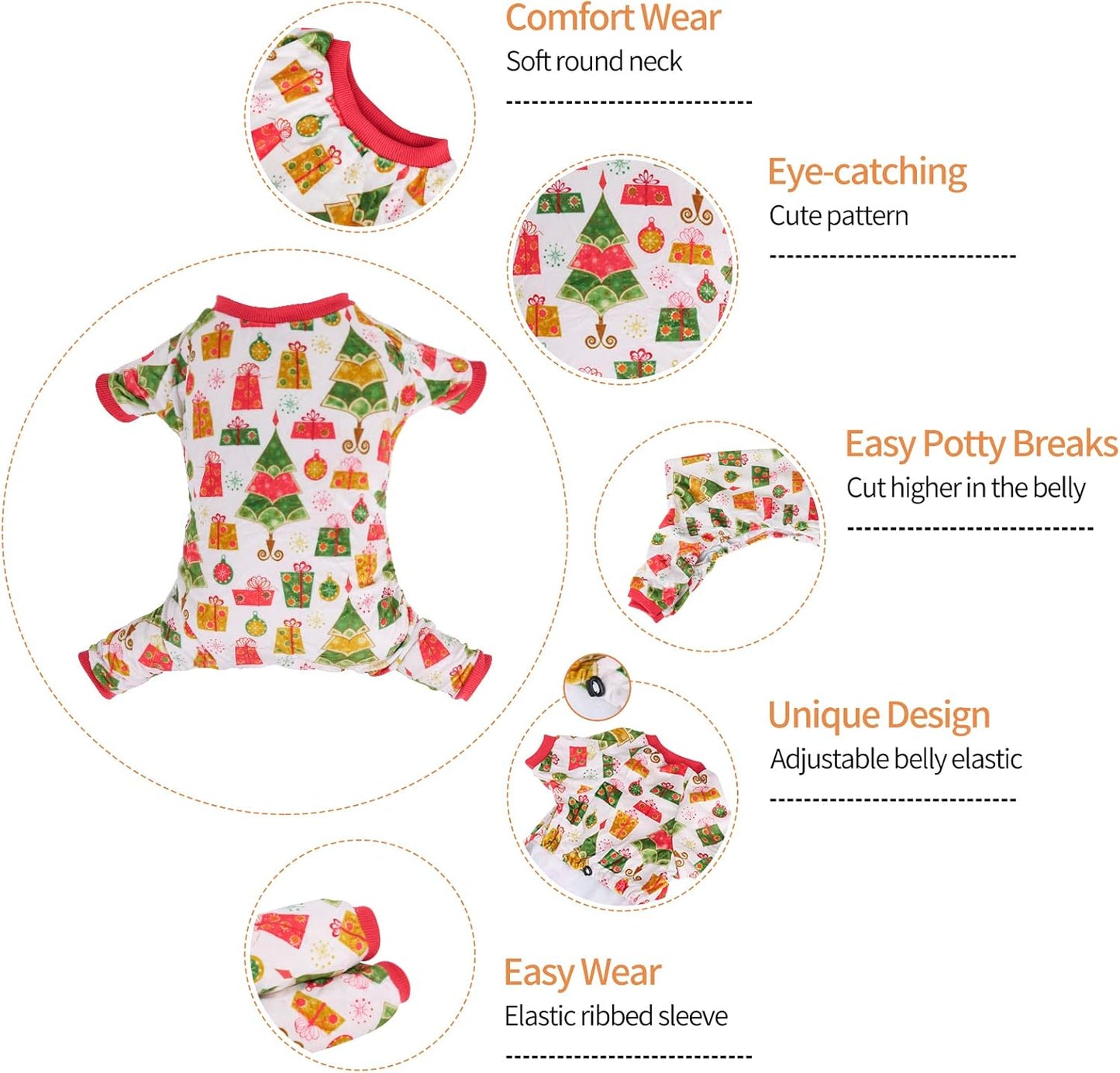 CuteBone Small Dogs Christmas Outfit Soft Puppy Onesies Pjs Dog Pajamas Pet Coat Cat Apparel Comfy Doggie Jumpsuit Bodysuit for All Seasons P17L