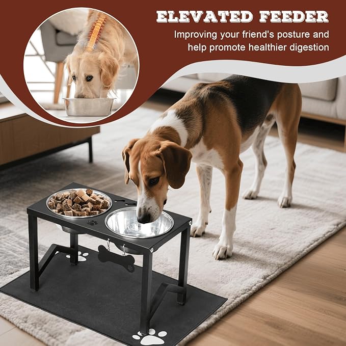 Elevated Dog Bowls, Metal Raised Dog Bowl Stand with 2 Thick 58oz Stainless Steel Food Bowls & Non-Slip Mat - 11.8" Tall for Medium/Large Breeds