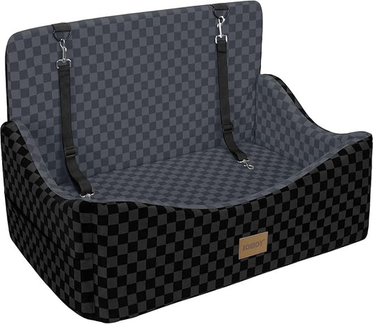 JOEJOY Dog Car Seat for Medium/Large Dogs - Reversible Dual-Sided Travel Dog Car Bed with Memory Foam, Washable Pet Booster Seat for Dogs up to 55 lbs or 2 Small Dogs, 2 Safety Leashes, Dark Grey