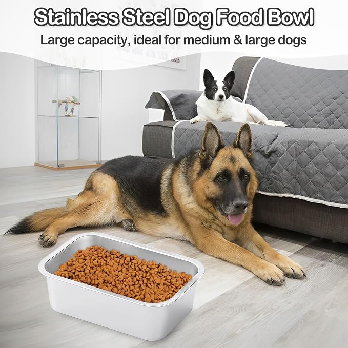 Fhiny 2 PCS Stainless Steel Dog Bowl, 1.2 Gallon Capacity Metal Dog Food & Water Bowls for Medium, Large, X-Large Dogs Indoor & Outdoor Universal Dog Bowl Dishwasher Safe
