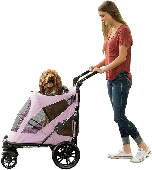 Pet Gear NO-Zip Pet Stroller with Dual Entry, Push Button Zipperless Entry for Single or Multiple Dogs/Cats, Pet Can Easily Walk in/Out, Gel-Filled Tires, Mountain Lilac, Excursion