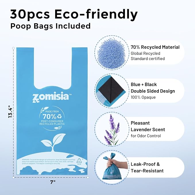 ZOMISIA 32" Pooper Scooper with Waste Bags - Poop Scooper for Large Dogs with Long Handle High Strength Material and Durable Spring for Yard, 30 Count Poop Bags