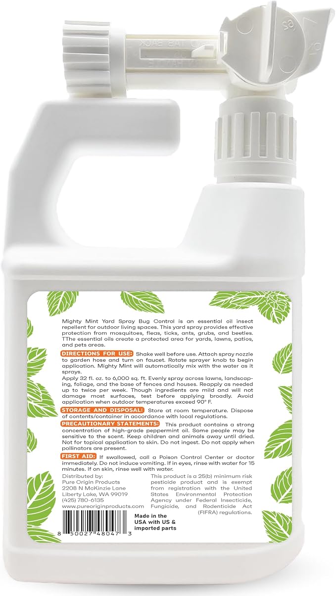Mighty Mint Peppermint Oil Lawn & Yard Bug Control Spray – Natural Outdoor Pest Repellent for Fleas, Ticks, Mosquitoes, Ants, and More – Plant-Based, Extra-Strength Formula – 32 oz