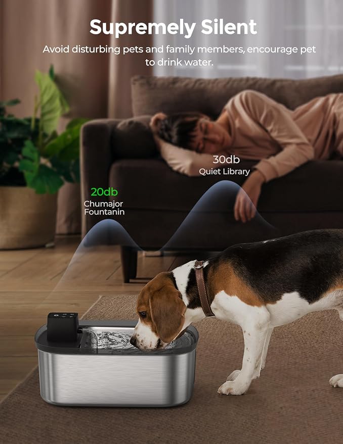 Wireless 7.5l/254oz/2Gal Dog Water Fountain for Large Dogs Stainless Steel | Quiet Pet & Cat Water Fountain with Motion Sensor, Automatic Water Dispenser for Dogs&Multi-Pet Homes Continuous Fresh Flow