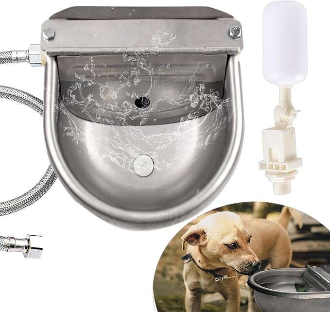 Automatic Dog Water Dispenser Large Size Dog Water Bowl Trough Stainless-Steel Outdoor Pet Waterer Feeder for Poultry, Goat, Small Livestock