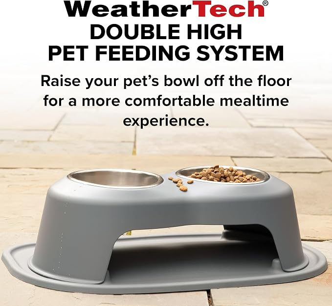WeatherTech Double High Pet Feeding System - Elevated Dog/Cat Bowls - 10 inch High Light Grey (DHC6410LGLG)