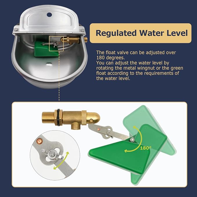 Automatic Dog Water Dispenser Outdoor Large Breed Self Filling Water Bowl | Heavy Duty Brass Float Valve Control, Wall Mount, For Poultry Chicken Duck Goat Sheep Horse Cattle Livestock, Bakcyard Farm