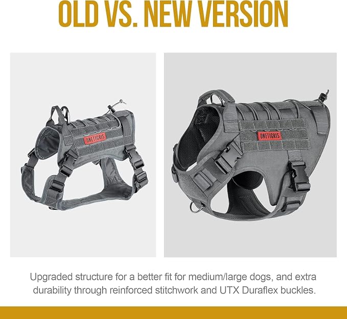 OneTigris Tactical Dog Harness Vest No-Pull Service Dog Vest for Large Dogs | 1000D Pullable Nylon, with Control Handle and Hook & Loop Panels, Easy On & Off, Adjustable for Walking Training Gray XL