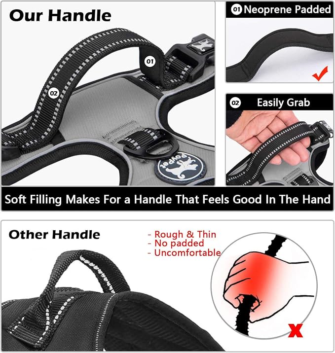 PoyPet No Pull Dog Harness Small with Front Clip & Neck Release Buckle | No Choke, Adjustable Vest, Reflective, Back Clip, Lockable, Soft Padded, Easy Control Handle for Walking Training, XS, Grey
