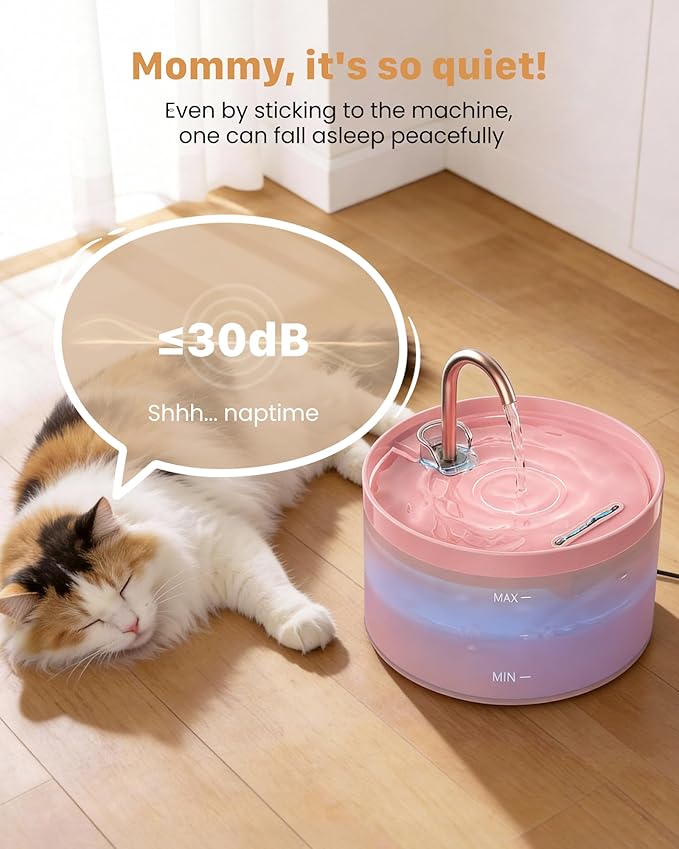 Cat Water Fountain for Cats Indoor: 67oz/2L GIOTOHUN Cat Fountain - Silent Pet Water Fountain for Drinking - Pink Cat Drinking Founttain - Faucet Pet Fountain - Contains 6 Filters + 3 Sponges