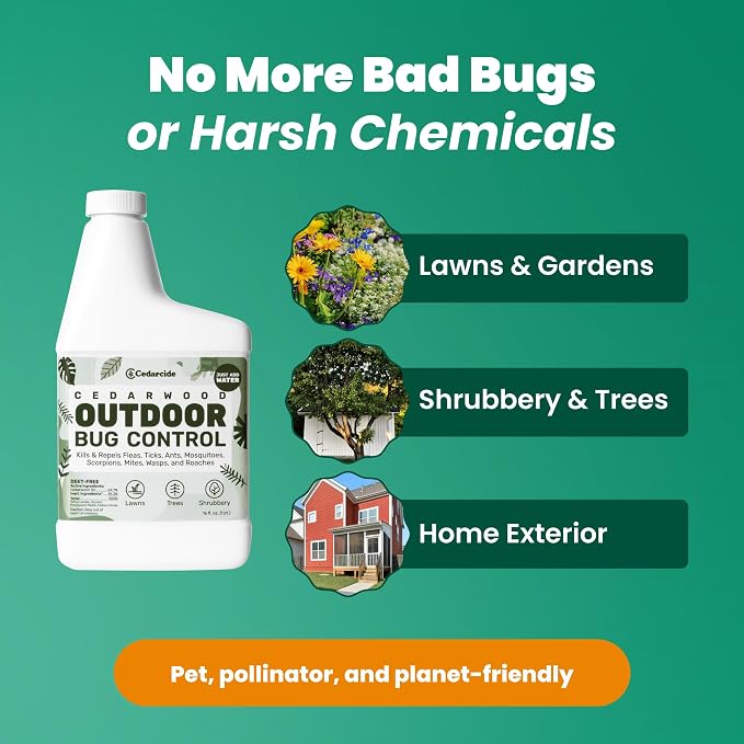 Cedarcide Outdoor Bug Control Concentrate | Kills & Repels Mosquitoes, Fleas, Mites & More with Natural Essential Oils | Family & Pet-Safe | PCO Choice | Quart with Sprayer Included