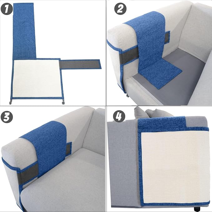 Cat Scratch Furniture Protector with Natural Sisal for Protecting Couch Sofa Chair Furniture,Couch Cat Scratch Protector 23.6" W*19.7" H (Dark Blue, Right Hand)