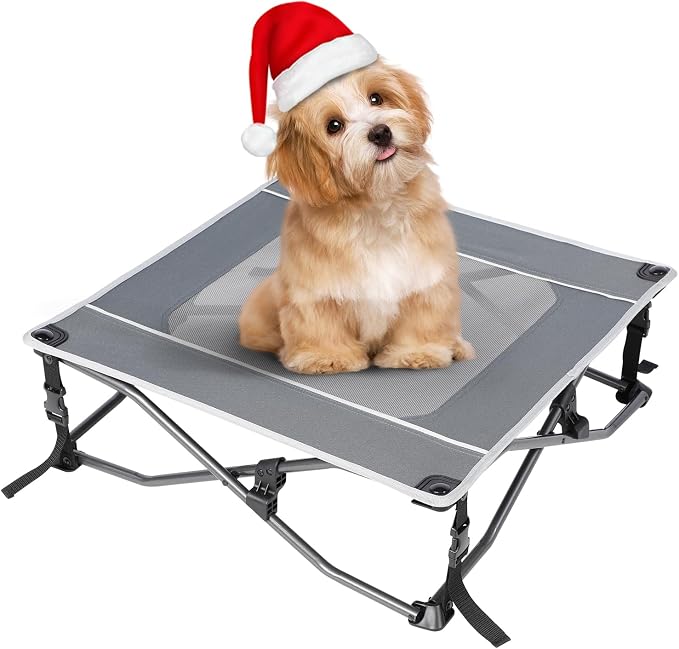TIMBER RIDGE Outdoor Dog Bed, Cooling Elevated Dog Cot Portable Raised Pet Cot with Breathable Mesh, Foldable Pet Cot for Indoor & Outside, Grey