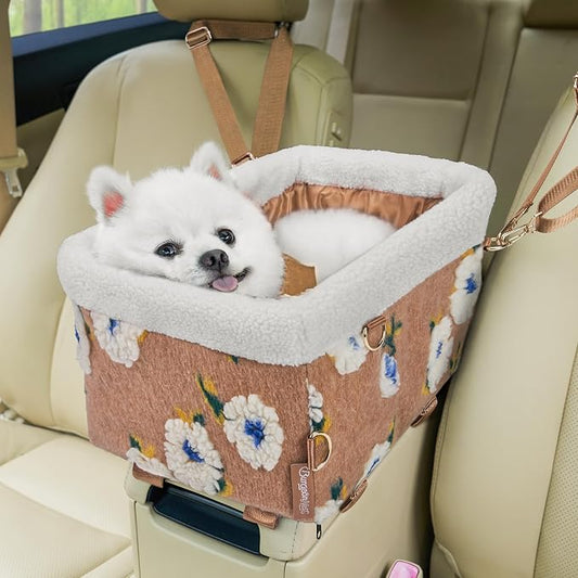 BurgeonNest Center Console Dog Car Seat for Small Dogs up to 9 lbs Pink