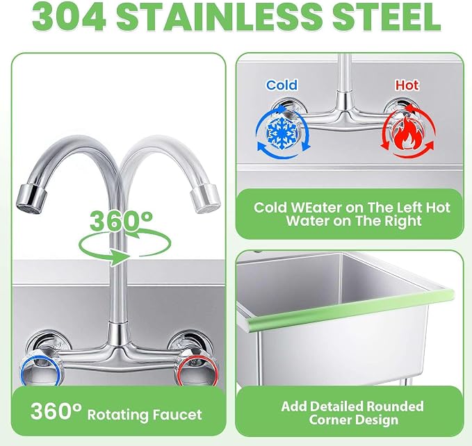 Pet Bathing Tub Station, Heavy Duty Utility Wash Basin for Garage Workshop, Compact Freestanding Commercial Catering Sink for Business Owners.