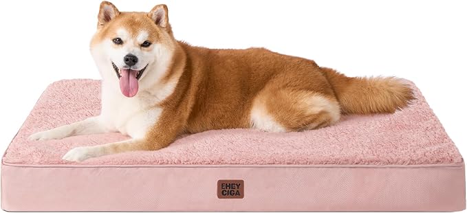 EHEYCIGA Orthopedic Dog Bed Large with Removable Washable Cover, 36IN Pink | Egg Crate Foam Support, Durable Oxford fabric, Non-Slip Bottom, Machine Washable, Soft Waterproof Plush Pet Bed Mat For Crate