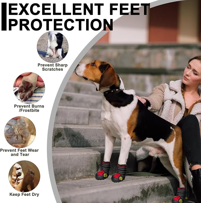 Expawlorer Anti-Slip Dog Shoes - Large Dog Booties for Winter with Rugged Sole and Reflective Strap, Waterproof Rain Boots, Paw Protectors for Cold/Hot Pavement, Snow Shoes