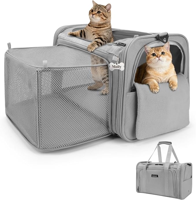 MIDOG Cat Carrier Soft for Small-Medium Cats Up to 15lbs, Airline Approved | Expandable Square Design,Comfort & Breathable Window,Equipped with anti-slip lock zippers and an internal safety leash