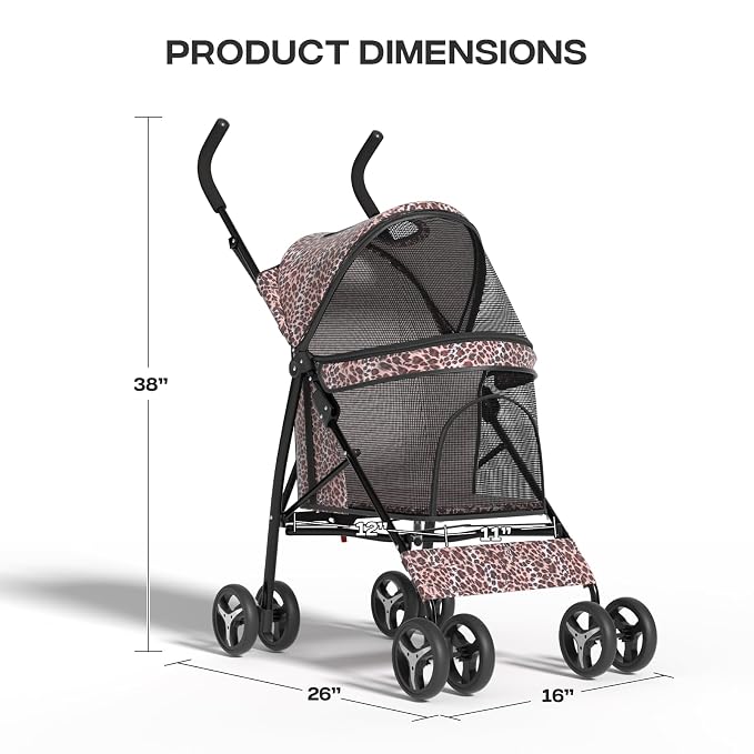 Dog Stroller for Small Dogs 10 lbs -22lbs Puppy Stroller Medium Dog Wagon Small Pet Stroller for Cats, Cat Strollers for 2 Cats, Rear Storage, Leopard Print