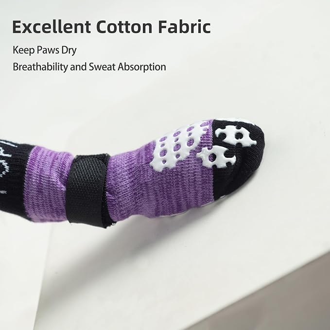 PUPTECK Anti-Slip Dog Socks with Double Sides Grips for Small Medium Large Dogs Hardwood Floors Prevents Licking, Dog Shoes for Hot Pavement Traction Control Paw Protector for Senior Dogs, Purple S
