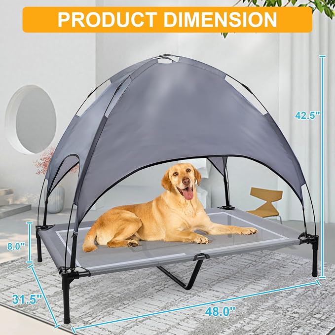 48'' Outdoor Elevated Dog Bed with Canopy, Raised Dogs Bed, Dog Cot(Large) | Outdoor Dog Bed with Canopy Medium Large Size Dogs with Ice Pack, Dog Cooling Beds, Outdoor Pet Hammock Beds, Outside Pet Bed