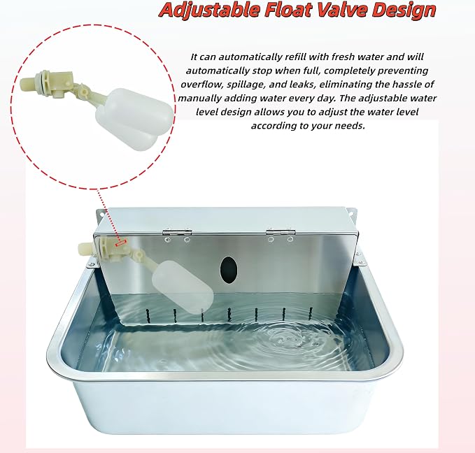 Stainless Steel Automatic Pet Waterer with Flip-Top & Wall Mount | Outdoor Auto-Fill Water Bowl with Adjustable Float,Wide Drinking Area,Easy To Clean,for Dogs,Chickens & Other Poultry