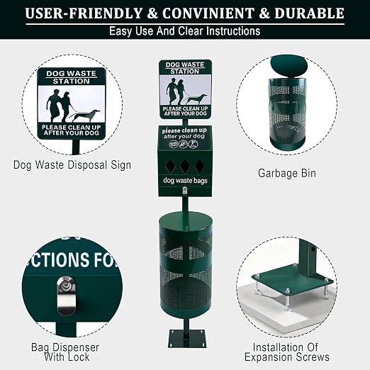 Dog Waste Station, Commercial Dog Poop Station | Pet Waste Station, 12 Gallons for Backyard, Park, Outdoor