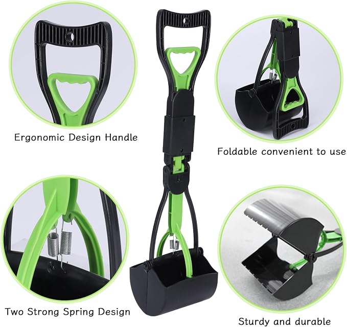 Dog Pooper Scooper Long Handle Pooper Scooper Set Pooper for Dogs -Outdoor Cleanup Tool Foldable -Portable Pet Waste Pick Up Set