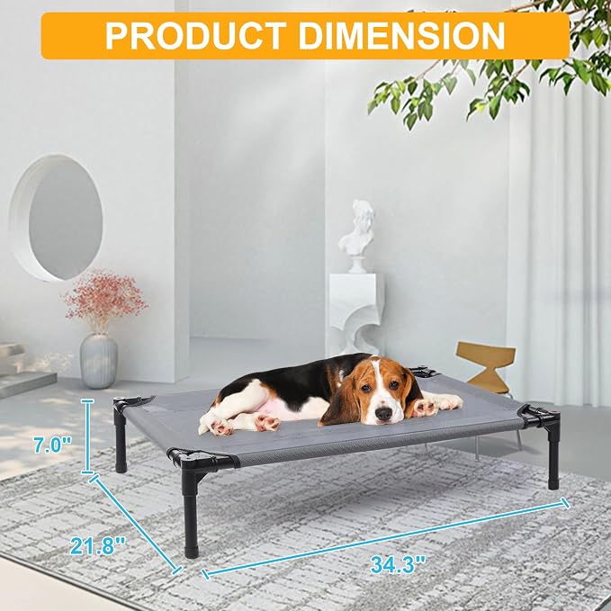 34'' Outdoor Elevated Dog Bed,Raised Dogs Bed,Dog Cot,Dog Cooling Bed-Small | Raised Dogs Bed Medium Large Size Dogs with Four Ice Pack, Cooling Dog Cot Beds, Outdoor Pet Hammock Beds, Outside Pet Beds