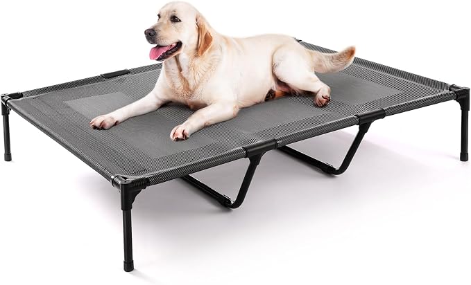 petizer XL Elevated Dog Beds for Large Dogs 48x36x9'', Hold up to 140lbs, Breathable Off-the-Ground Dog Cots, Anti-Sag Raised Dog Bed with Center Bars, Indoor & Outdoor, Black