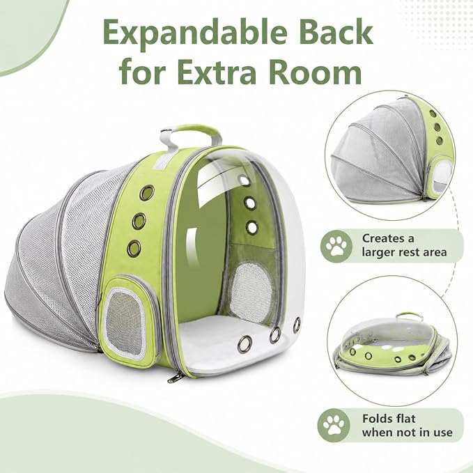 Expandable Cat Carrier Backpack for Cats & Dogs, Bubble Window Pet Travel Backpack with Breathable Mesh, Anti-Collapse Structure, Side Door, Safety Leash, for Vet Visits, Hiking, Outdoor, Light Green