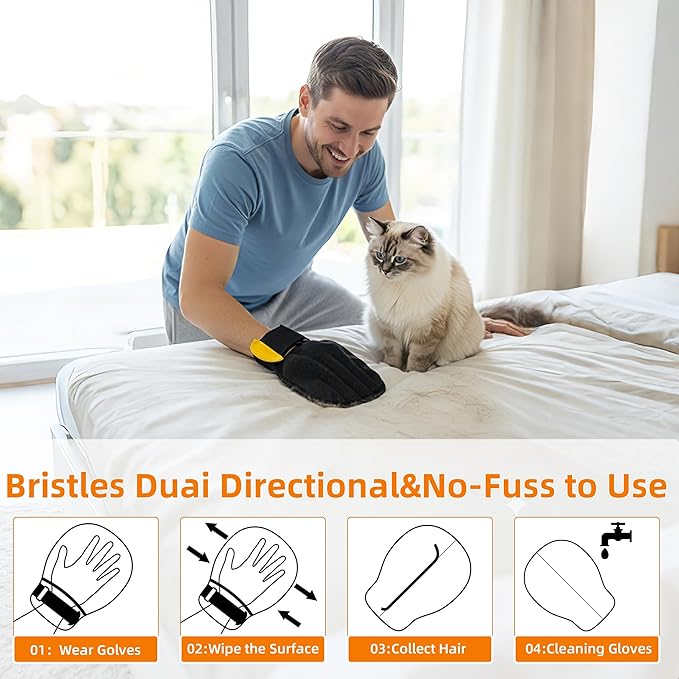 MMGOPET Electrostatic Pet Hair Remover Glove for Cats & Dogs, Patented Adjustable Strap, Reusable Five-Finger Grooming Glove, Non-Slip Fit, Removes Pet Hair from Couch, Carpet, Laundry & Car Seat