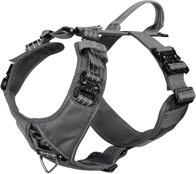ICEFANG Dog Halter Harness with Metal Buckles,Dog Strap Vest for Large Dogs | Control Handle,Summer-Cooling,Reflective,Front Hook,Adjustable,Soft Padded,No Pull,Grey,Large