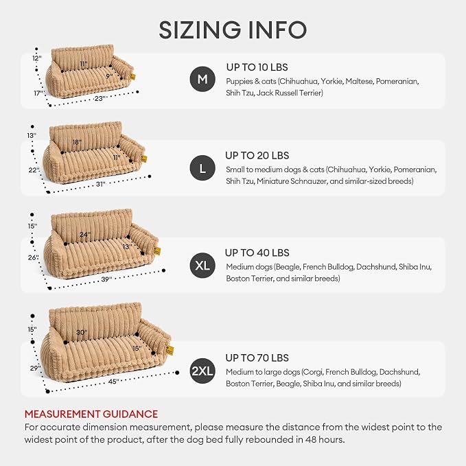 FUNNY FUZZY Dog Bed, Fluffy XXL Orthopedic Dog Couch with Pillow | Support Dog Bed for Extral Large Dogs, Cozy Corduroy Flannel, Non-slip, Snoozy Dream 47"×29.5"×15.7", Camel, Up to 75 Lbs