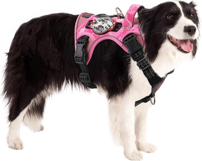 Petnanny Tactical Dog Harness No Pull Service Dog Vest M Pink Camo | Tactical Dog Vest with breathable mesh & hook loop panel, no pull harness for walking training, adjustable fit