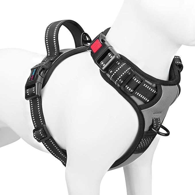 No Pull Dog Harness Medium Reflective Front Clip Vest with Handle | Adjustable 2 Metal Rings 3 Buckles,[Easy to Put on & Take Off](XL, Grey)
