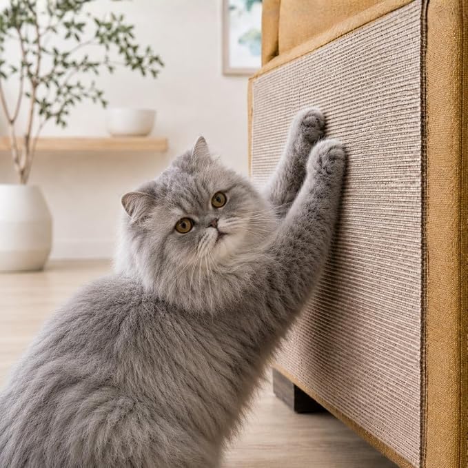 Best Pet Supplies Catify Cat Scratcher, Fun Interactive Scratchers, Posts, Poles, Claw Safe, Furniture Saver Indoor Play Support Natural Cat Behaviors Heavy Duty - Beige Mat - L: 78"