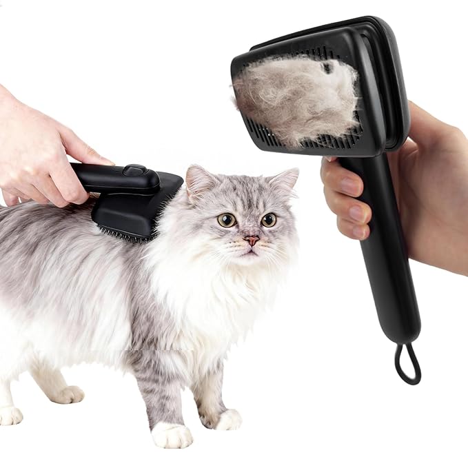 Self Cleaning Deshedding Cat Brush for Dogs & Cats,Adjustable Cat Brushes for Indoor Cats, Easy to Clean Grooming Tool for Long & Short Haired Pets