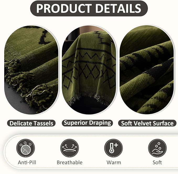 VClife Bohemian Green Couch Cover for Dog, Non Slip Sectional Sofa Covers Furniture Protector Washable Tribal Pattern Couch Covers for 3 Cushion Couch Sofa, Soft Pet Sofa Slip Cover, Green, 71"X150"