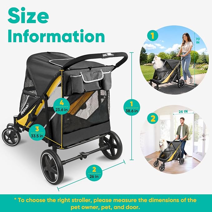 Petbobi Dog Stroller for Large & Medium Dogs - Easy Fold Dual Entry Pet Stroller with One-Foot Brake, All Terrain Wagon Cart with Air Mesh, Ideal for Large Senior Pets up to 80 lbs, Black