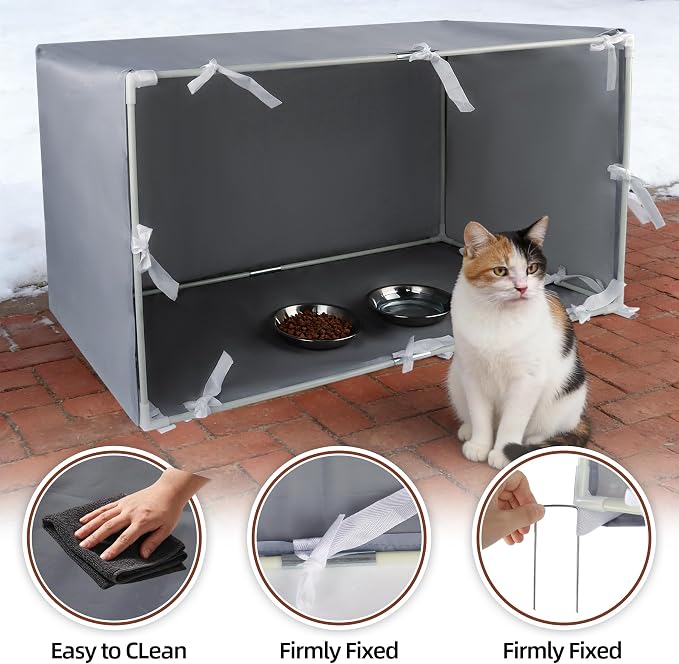 Outdoor Cat Feeding Station with 4 Bowls, Waterproof Cat Dining Room Covered for Multiple Stray, Feral Cats, Dogs, Care for Stray Animals, Large 35"x 17"x 17"